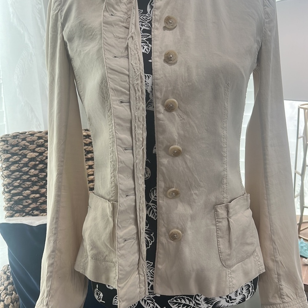 Elie Tahari Linen Blend Peplum Jacket Cream XS Hidden Button - Picture 5 of 12